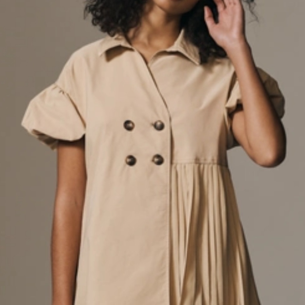 Anthropologie Maeve Elegant Tan Button-Down Dress